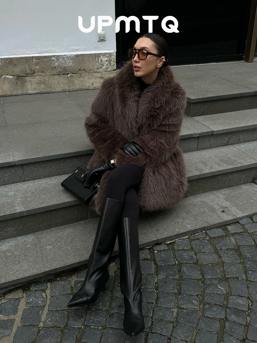 Mob Wife Pinterest Style Faux Fur Coat Women Oversized Long Fur Jacket Brownie Warm Furry Parka Outwear Old Money Outfit