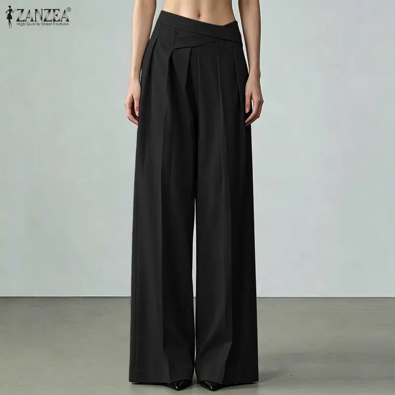 ZANZEA Fashion Women Pants Summer Spring Wide Leg Pants Loose Thin Long Trousers OL Work Party Bottoms Streetwear Oversize
