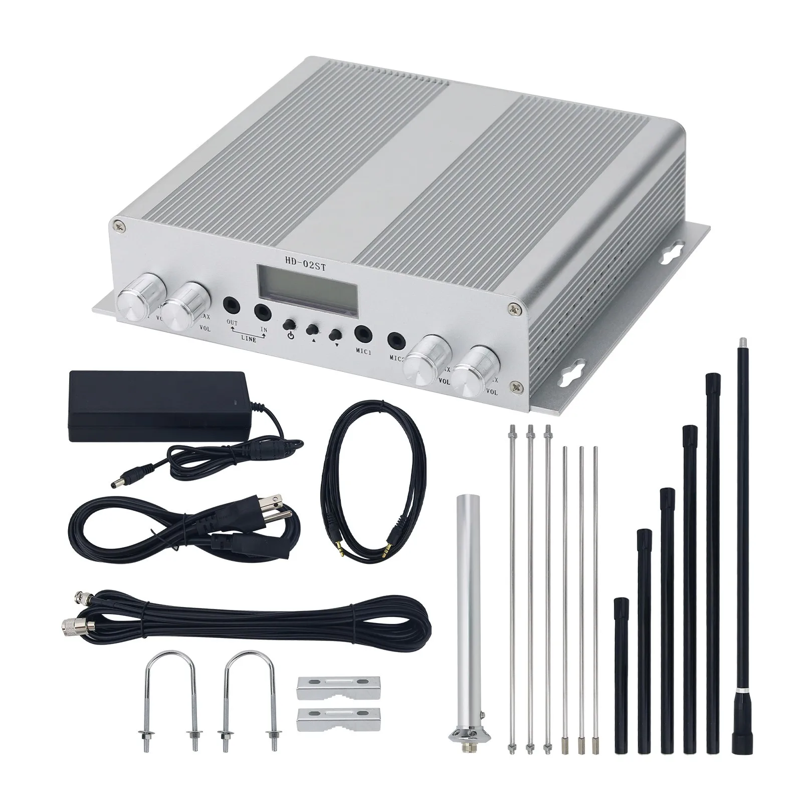 NEW 25W FM Transmitter Stereo PLL Broadcast Radio Station + Range Max Antenna + Power Supply