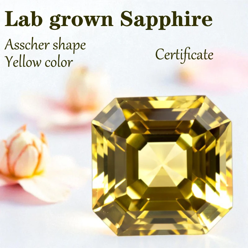 

Выращен в лаборатории сапфир в форме Asscher желтого цвета VVS1 DIY кольцо ожерелье серьги основные материалы с сертификатом оптовая продажа с фабрики