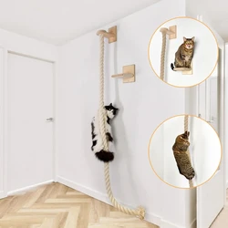 Wall Mounted Sisal Rope Cat Climber Tree Scratching Post Lounging Sanctuary Interactive Play Toys Jungle Gym for Indoor Cats