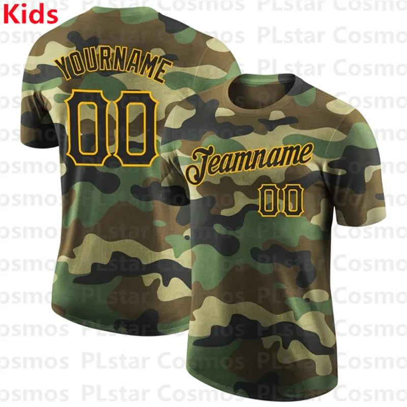 

Custom Camo Black-Gold Performance Salute To Service T Shirt Kids Clothes 3D Printed Kids Football Jersey Boys Tops Girl Tees