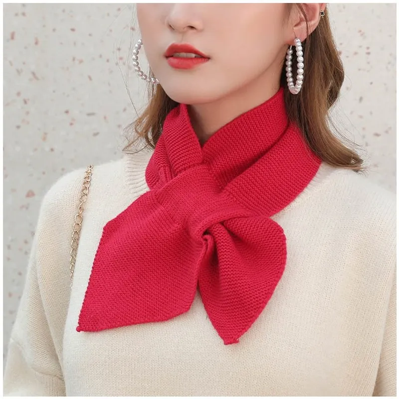 Autumn Winter Scarf Soft Neck Scarf Girls Knitted Sweater Bowtie Women Casual Cross Fishtail Scarf Straps Ladies Shawl