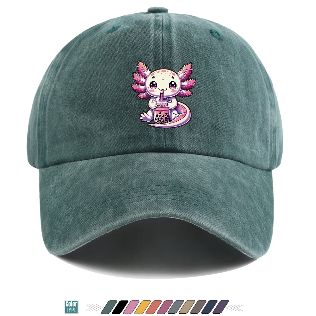 1pc Pink And White Gradient Axolotl Print Baseball Cap, Soft And Cute Cartoon Pattern, Comfortable And Breathable Duck Tongue Ha