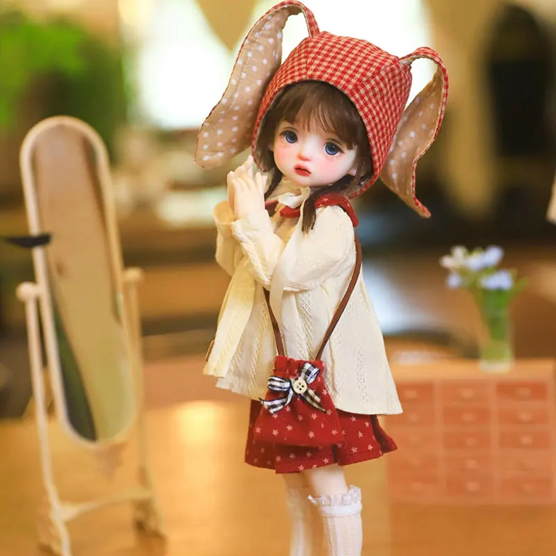1/6 Bjd ملابس دمى اليدوية موضة لطيف قبعة طويلة الأكمام اللون كتلة اثنين زر علوي تنورة قصيرة مجموعة ل Bjd إكسسوارات دمي