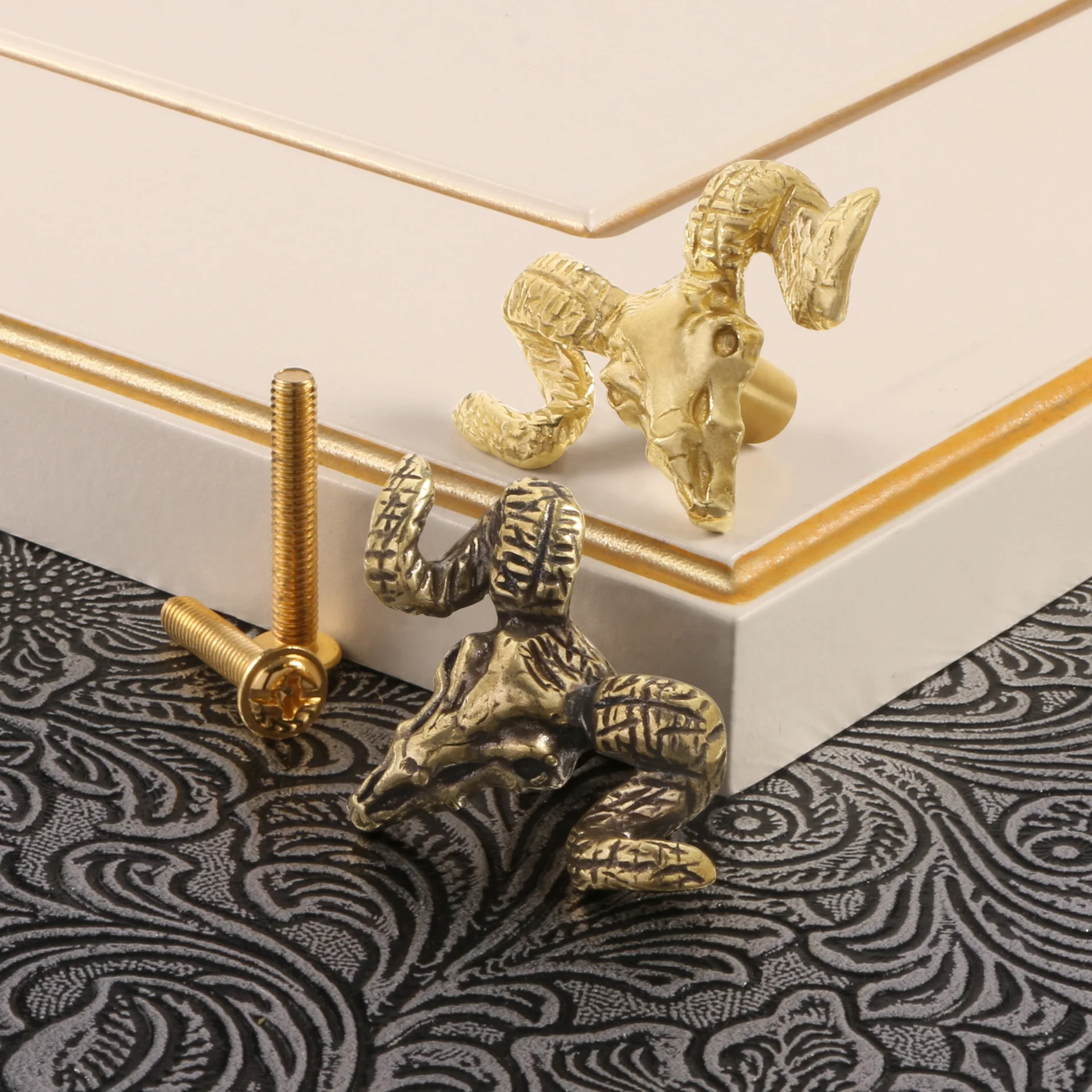 Nordic style handle, sheep head brass door handle, American Western magic sheep animal copper hook, metal door handle