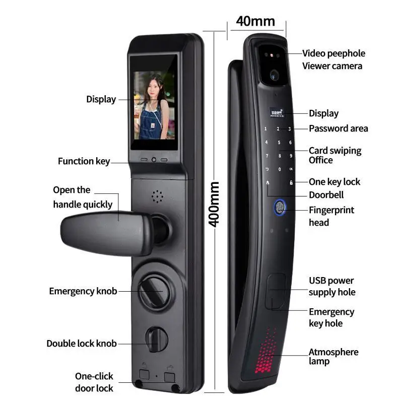 

Handle Lock Fingerprint Electronic Door Lock With Camera 3D Face Smart Biometric Fingerprint Door Lock
