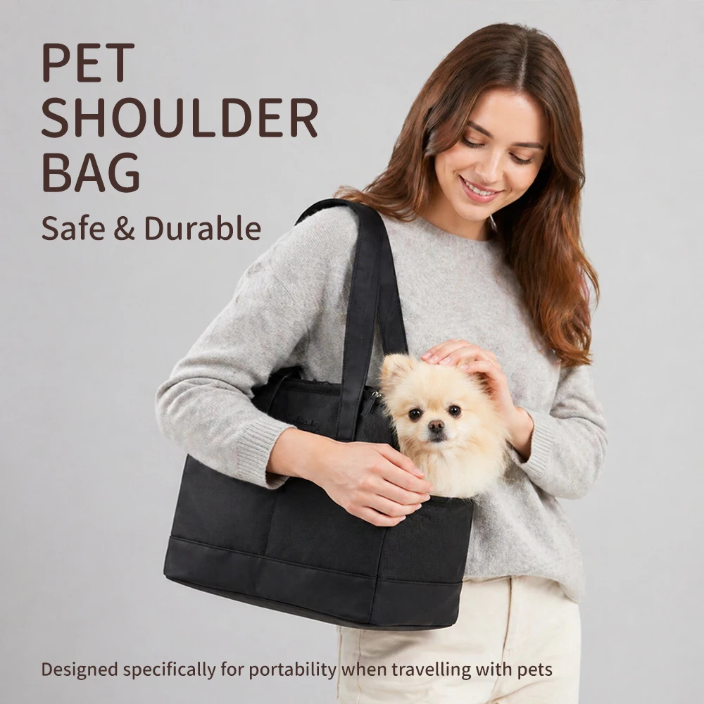 

Travel carrier for small dogs, featuring multiple pockets; easy to fold and store; suitable for dogs weighing under 15 lbs