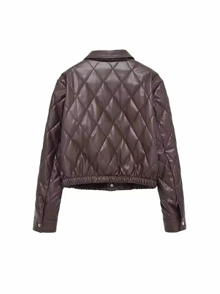 Hh mulher início da primavera moda confortável mangas compridas lapela acolchoado casaco de couro artificial do plutônio feminino casual versátil casaco