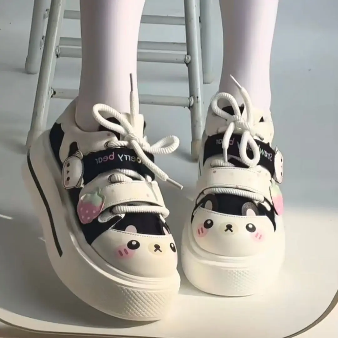 2026 Autumn New Cute Strawberry Bear Lolita Canvas Shoes for Women Thick Sole Big Toe Bread Shoes Sweet Girl Casual Sneakers - view 6