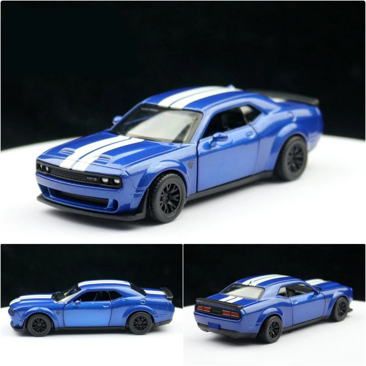 1：44 Dodge Challenger SRT Hellcat Toy Car Model Diecast Metal Vehicle Miniature Pull Back Doors Openable Collection Gift for Kid