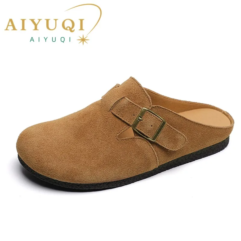 AIYUQI Slippers Women Real Leather 2024 New Large Size 41 42 43 Women Summer Shoes Retro Outerwear Flat Lazy Half Slippers Women