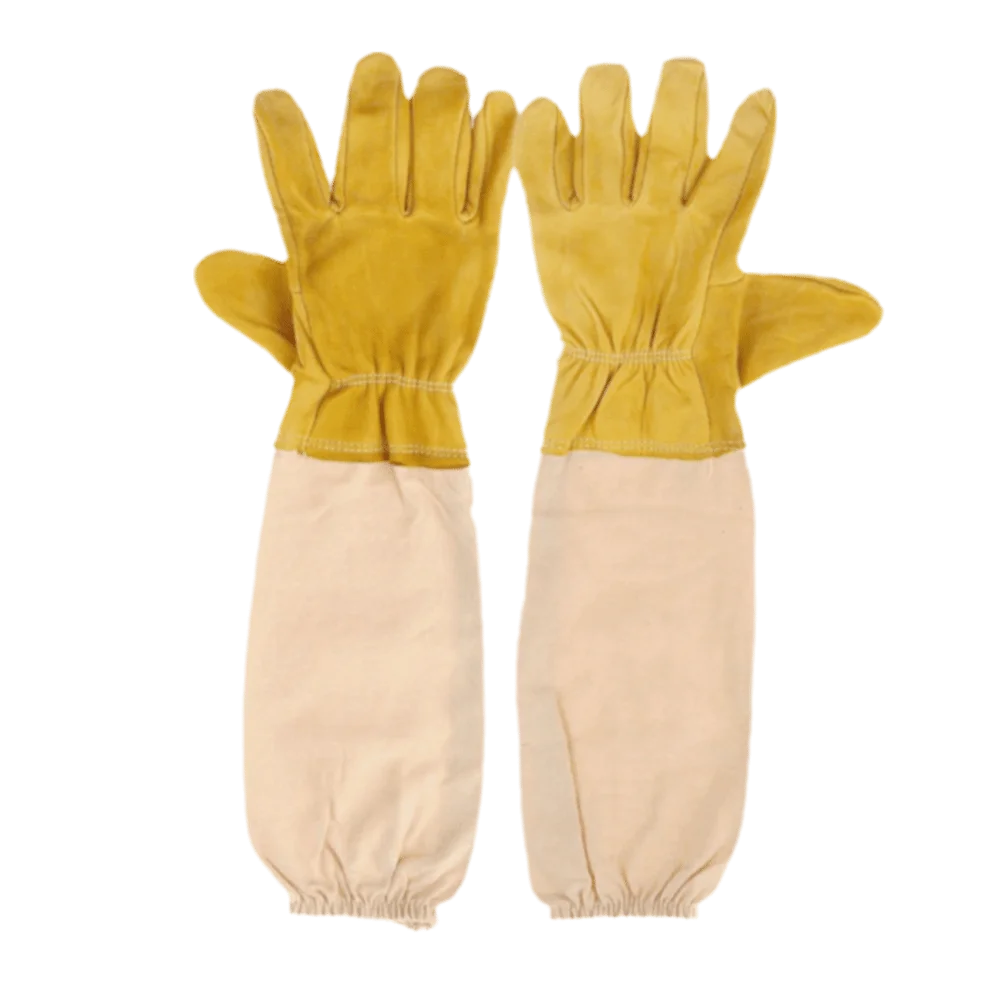 3 Pairs PU Leather Beekeeping Gloves Ventilated Canvas Long Sleeves Thorn Proof Gloves Thick Protected Yellow Long Gloves