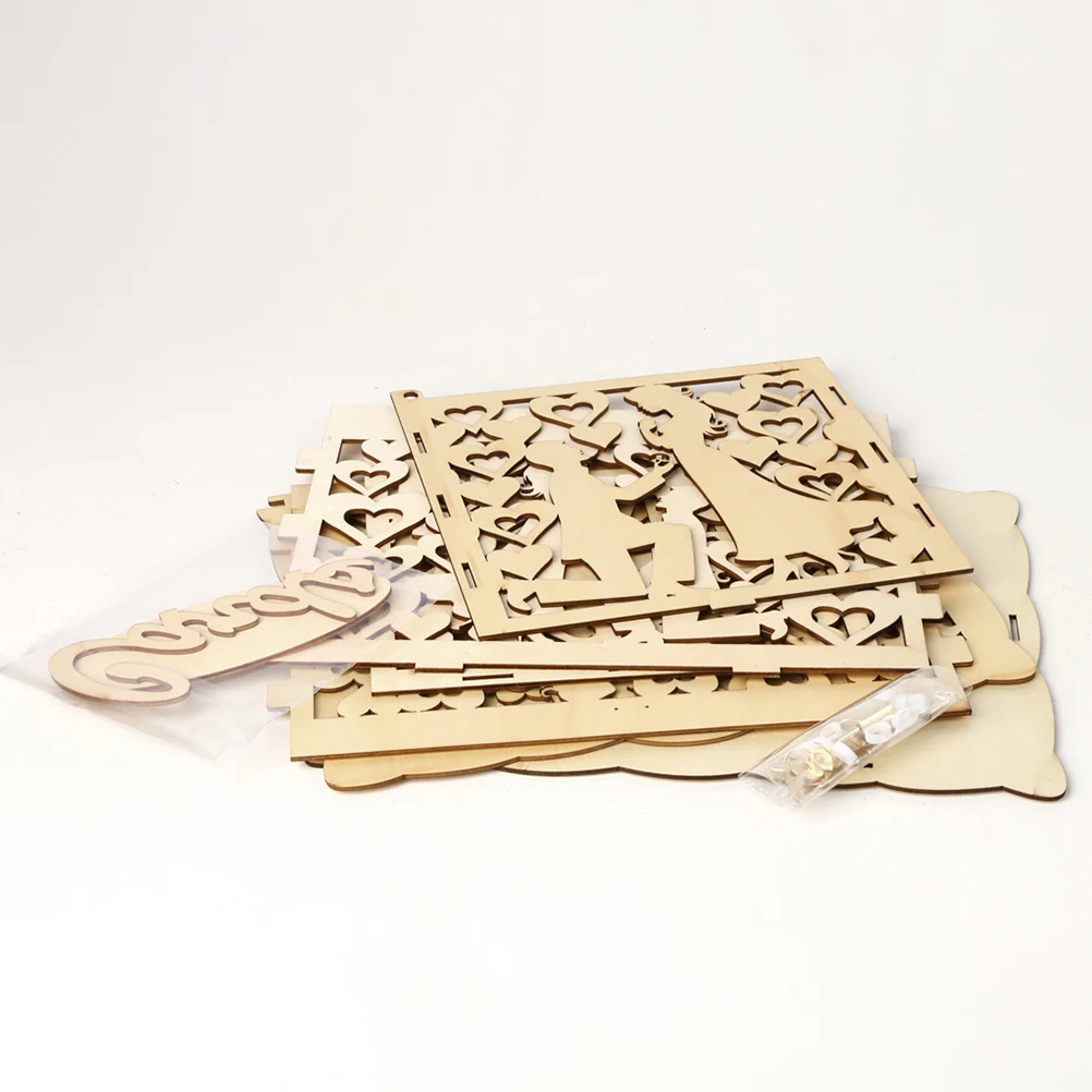 

Handmade Wooden Wedding Box Creative Hollow Out Design Love Heart Proposal for Party Favors Large 1 Key 12 Rubber Rings