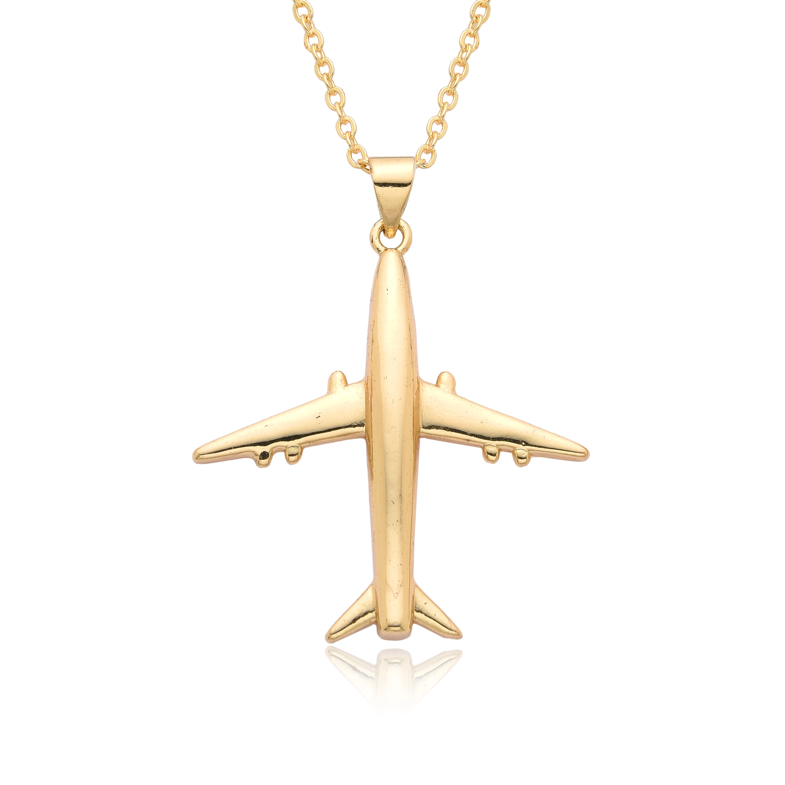 Minimalist Gold Color Airplane Necklace for Women Men Gift Cubic Zircon Aircraft Charms Jet Clavicle Chain Pendant DIY Jewelry