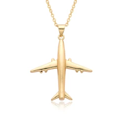 Minimalist Gold Color Airplane Necklace for Women Men Gift Cubic Zircon Aircraft Charms Jet Clavicle Chain Pendant DIY Jewelry
