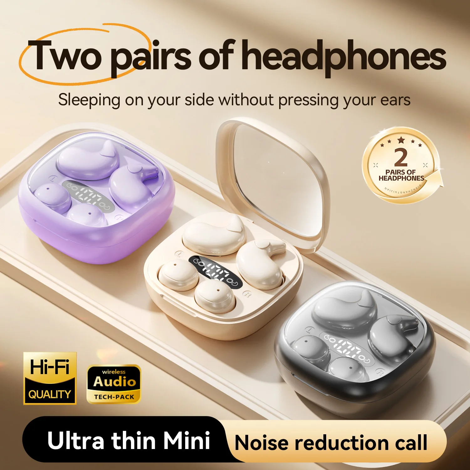 New Two-Pair Sleep Earphones with Ultra-Long Battery Life, Sports 2-in-1 Earphones, In-Ear Design, Simple and Elegant