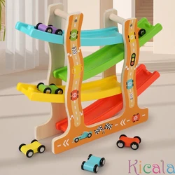 Coches de carreras de madera deslizantes, pista de estacionamiento, juguetes, vehículos de escalera deslizantes, Educación DIY, regalos de cumpleaños de Navidad para niños