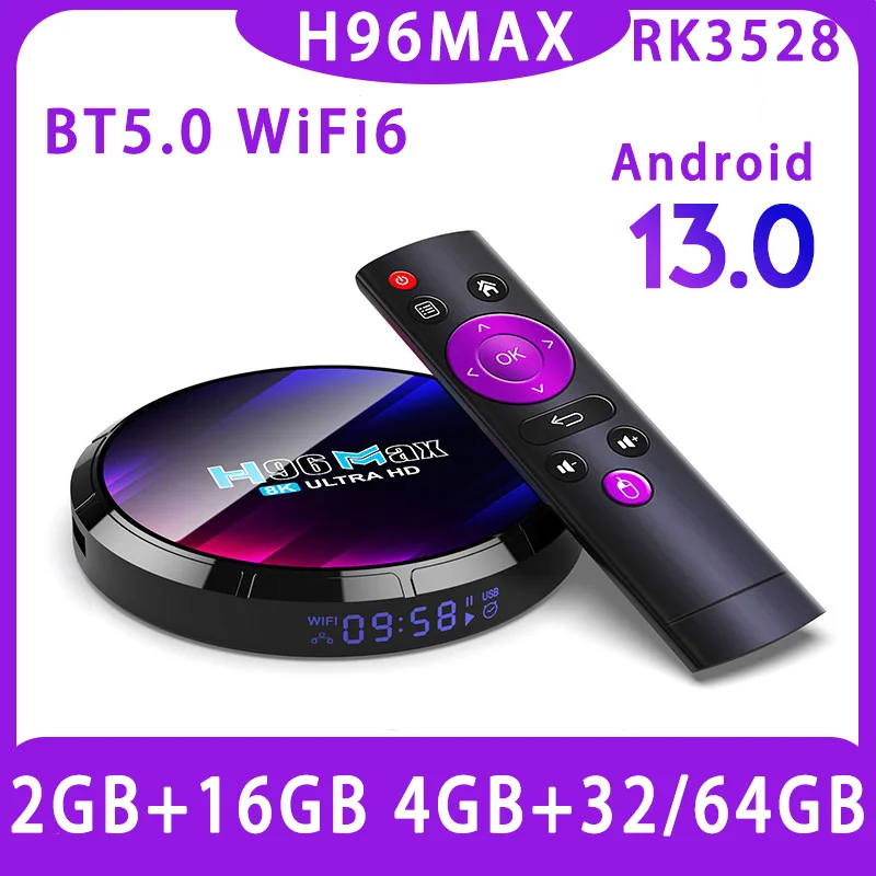 Android 13 Smart TV Box H96 MAX RK3528 Quad Core 2G 16G 4G 32/64G Support 4K 8K 2.4/5G Wifi6 BT Media Player Set Top Box TV BOX