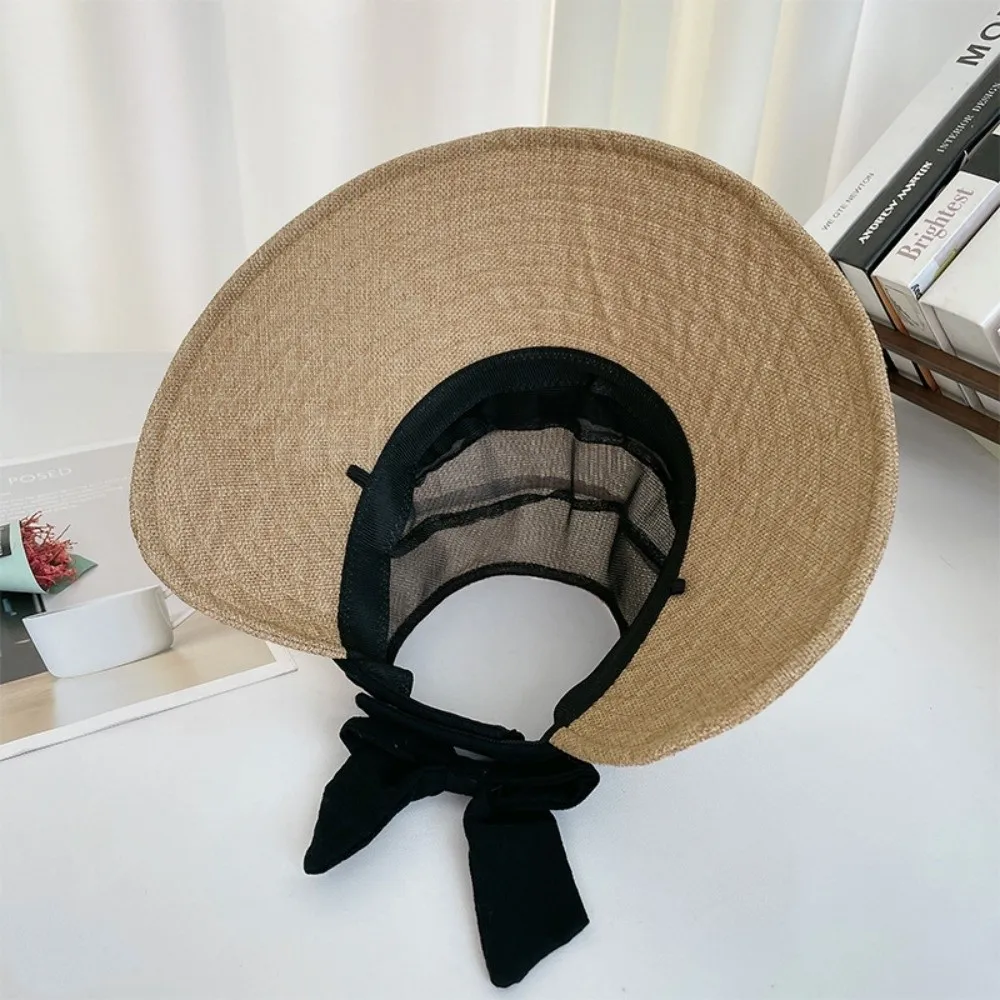 

New Cotton and Linen Fisherman Hat Lightweight Bow Large Brim Hat Sun Protection Breathable Hollow Top Hats Summer Season
