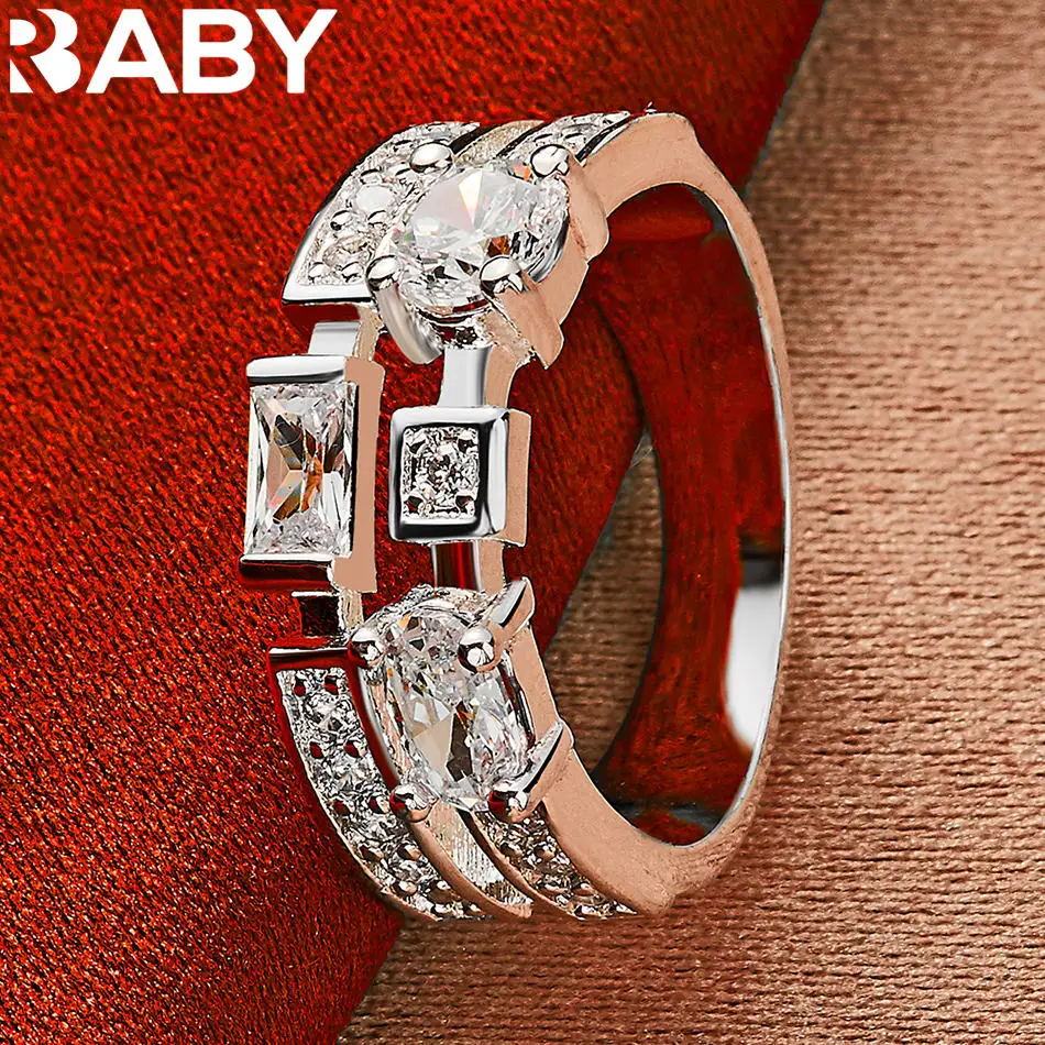 

URBABY 925 Sterling Silver Zircon Wedding Ring For Women and Men Fashion Jewelry Noble Unique Engagement Accessories