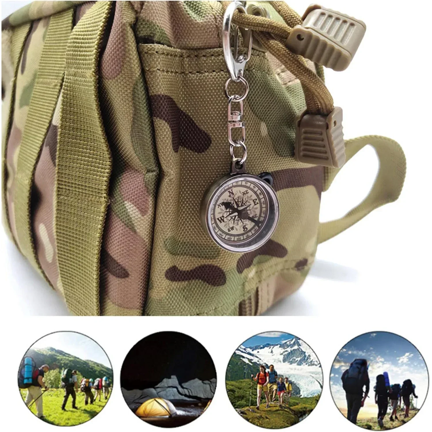 1/2PCS Portable Mini Pocket Vintage Zinc Alloy Compass Keychain Pocket Hiking Travel Keychain for Outdoor Navigation Tools