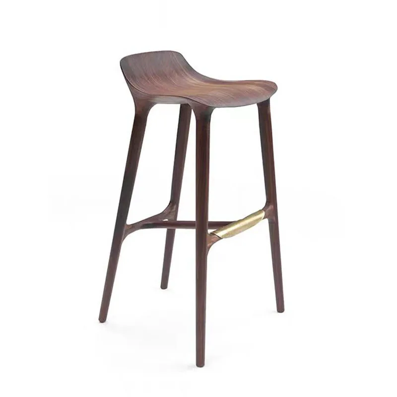 

New Chinese Style Solid Wood Bar Stool Light Luxury Black Walnut Bar Chair Modern Simple High Chair