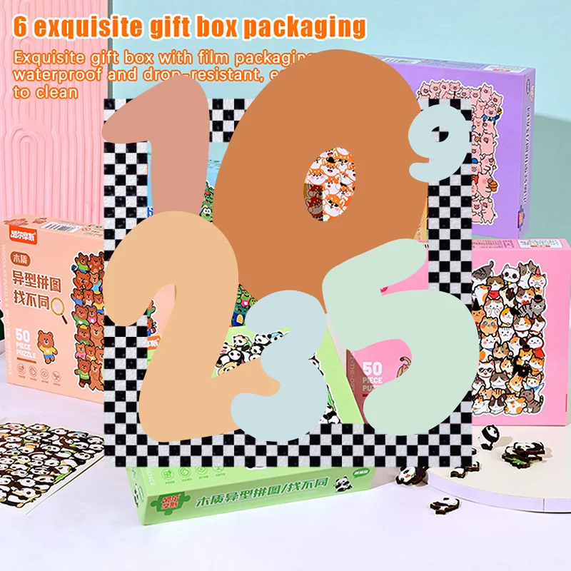 1 مجموعة لعبة الأطفال الإبداعية صعوبة حرق الدماغ الخشب على شكل خاص الحيوان القط الدب لغز بنة هدية