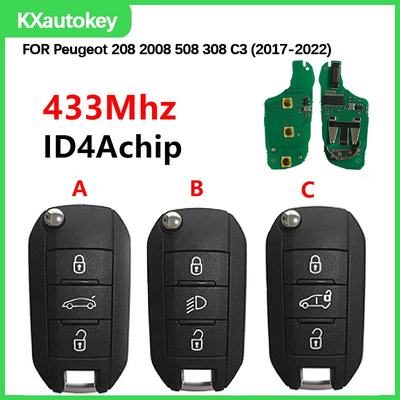 

KXK009001For Peugeot 208 2008 508 308 C3 2017-2022 HU83-Blade Chip-ID4A 433MHZ Peugeot Smart Aftermarket Key Replacement