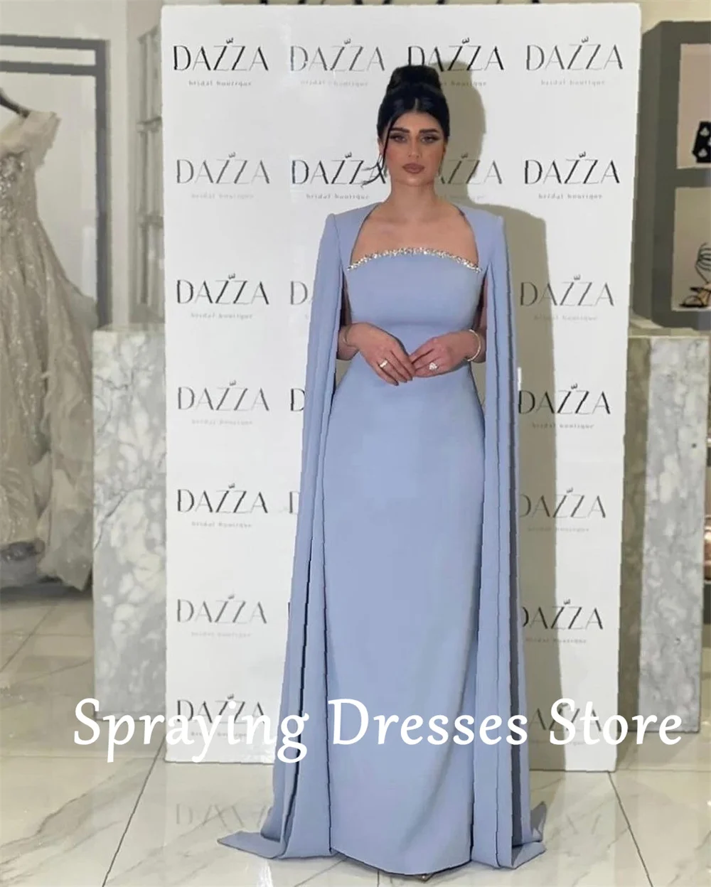 SPRAYING – robe de soirée formelle bleue, droite, longueur au sol, perles, élégante, robe de bal, personnalisée, 2026