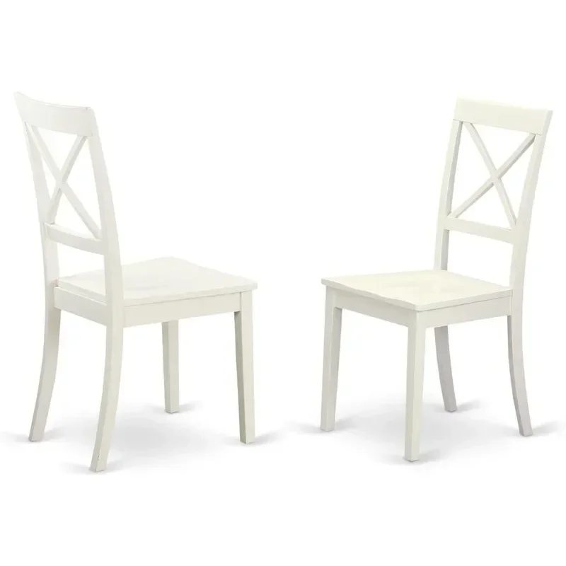 Boston Dining Room Cross Back Solid Wood Seat Chairs, Set of 2, Linen White