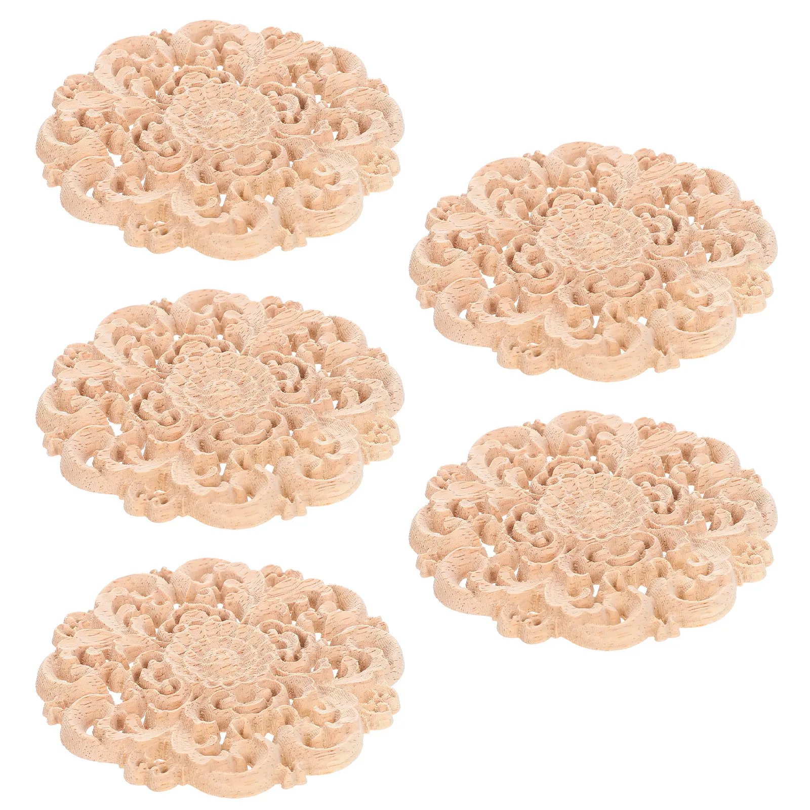 5Pcs Exquisite Wood Carved Onlay Applique for Cabinets Doors Furniture Beds Windows European Style Home Decorative Ornament