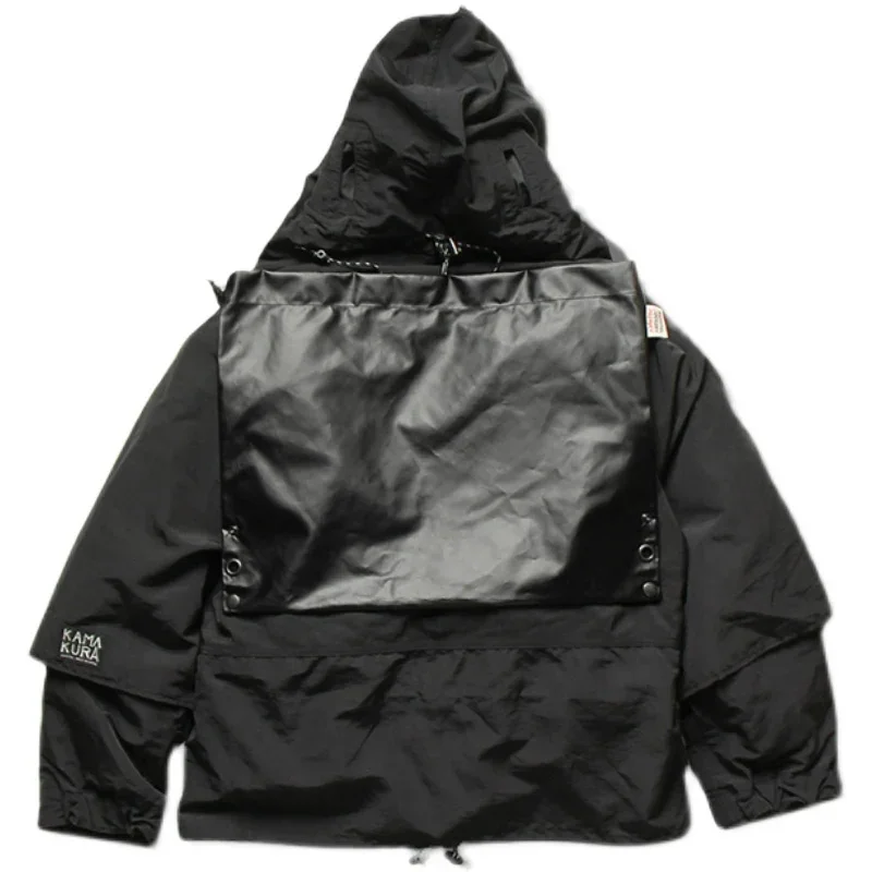 KAPITAL Vintage Panel Waterproof Wind Proof Multi Functional Men\'s Loose Jacket Japan Stitching Hooded Black Big Pocket Coat