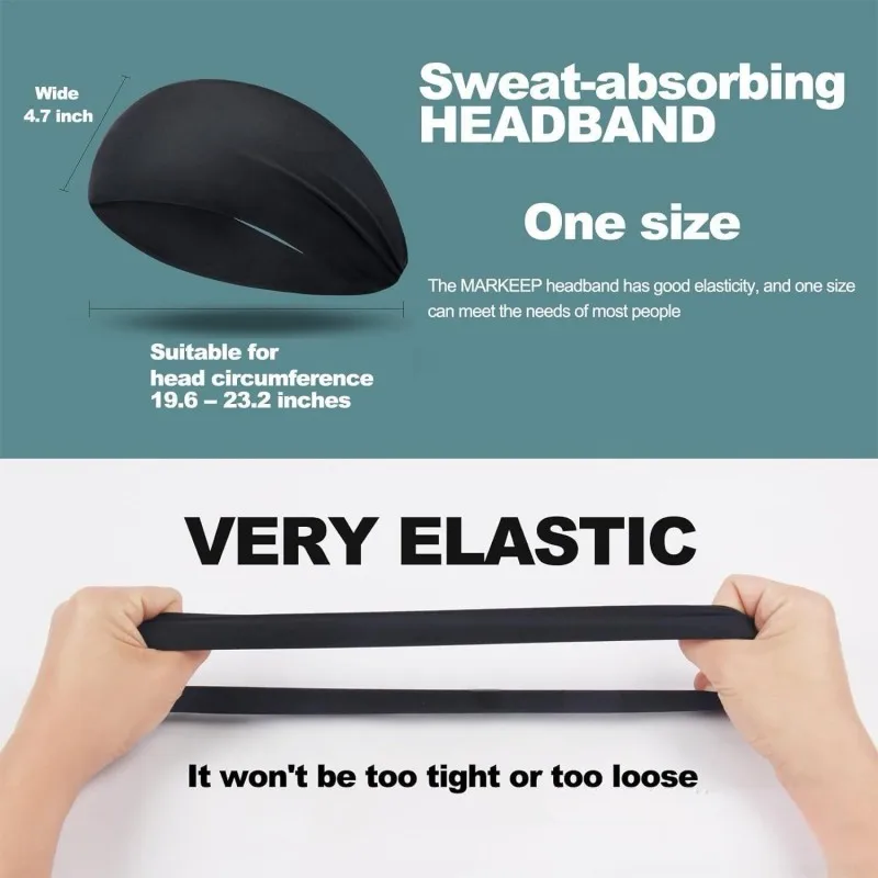 Elastisches, breites Sport-Stirnband für Yoga/Fitnessstudio/Laufen – schweißableitender, dehnbarer Turban-Kopfwickel, mehrere Farben erhältlich – Detail 5