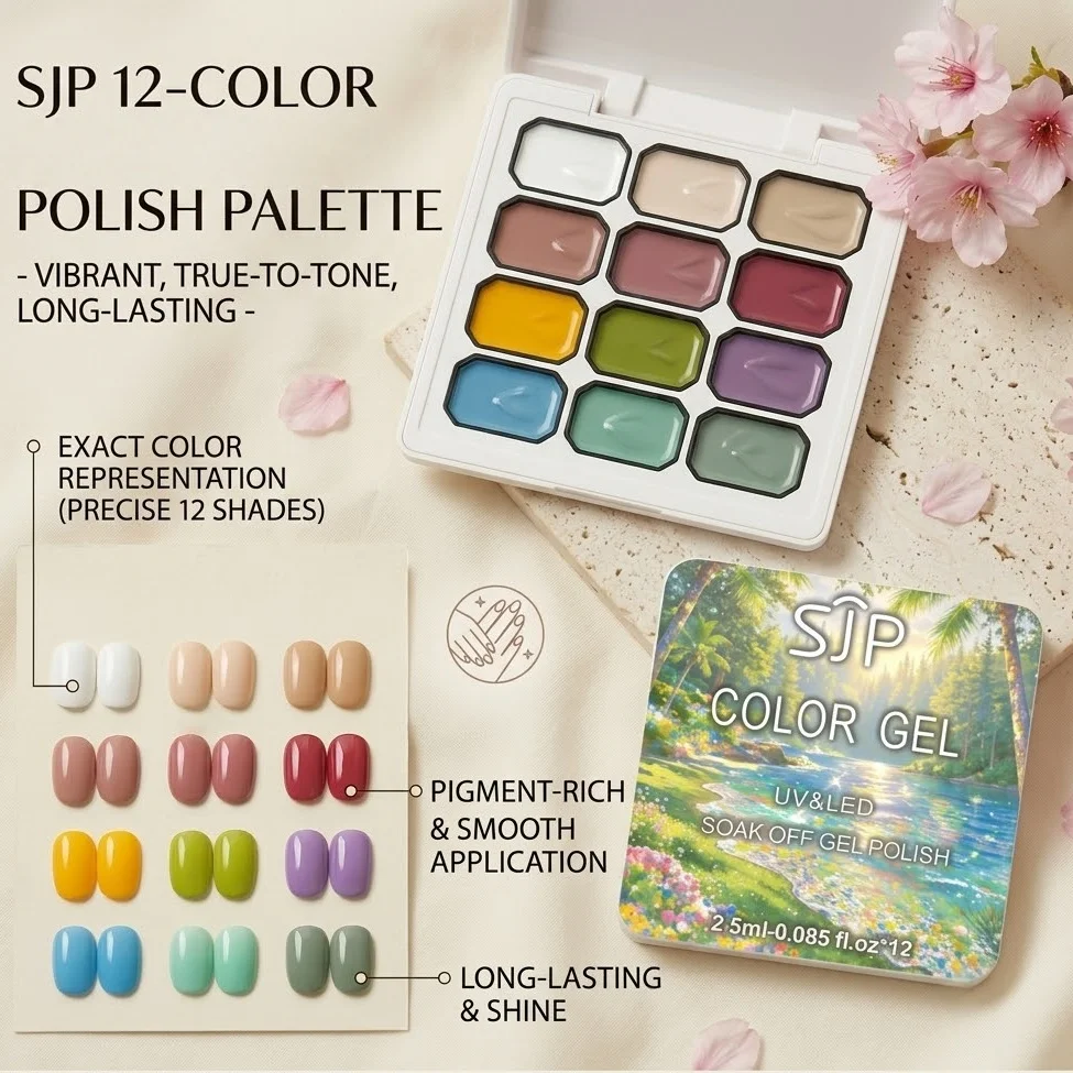12 color retro color nail gel, fashionable LED wash free nail paint, professional nail design, high saturation bright color