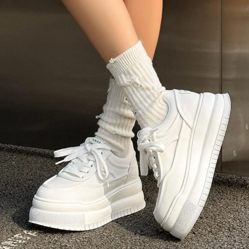 Nuevas Zapatillas Deportivas Vulcanizadas de Cuero Blanco para Mujer, Transpirables, Casuales, para Caminar, Correr, con Plataforma, Tallas 35-40