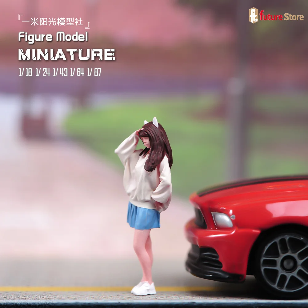 Miniature Figure 1/87 1/64 1/43 1/24 1/18 Bella Ragazza gonna corta Mini bambola Modello Scena Prop Resina 3D Diorama Decor Display