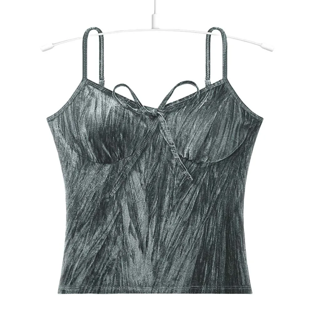 

Breathable With Chest Cushion Velvet Camisole Bowknot Non Trace Velvet Corset Slim Fit Sleeveless Crop Tops Daily