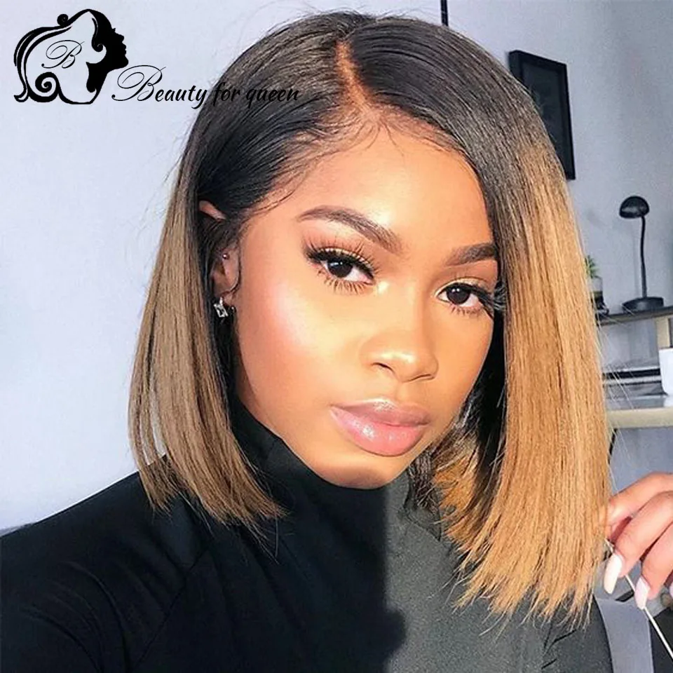 

Высокое качество Ombre 1B Коричневый прямой короткий боб Прозрачный 13x4 HD Кружевные фронтальные парики Бразильский цветной парик из человеческих волос для женщин