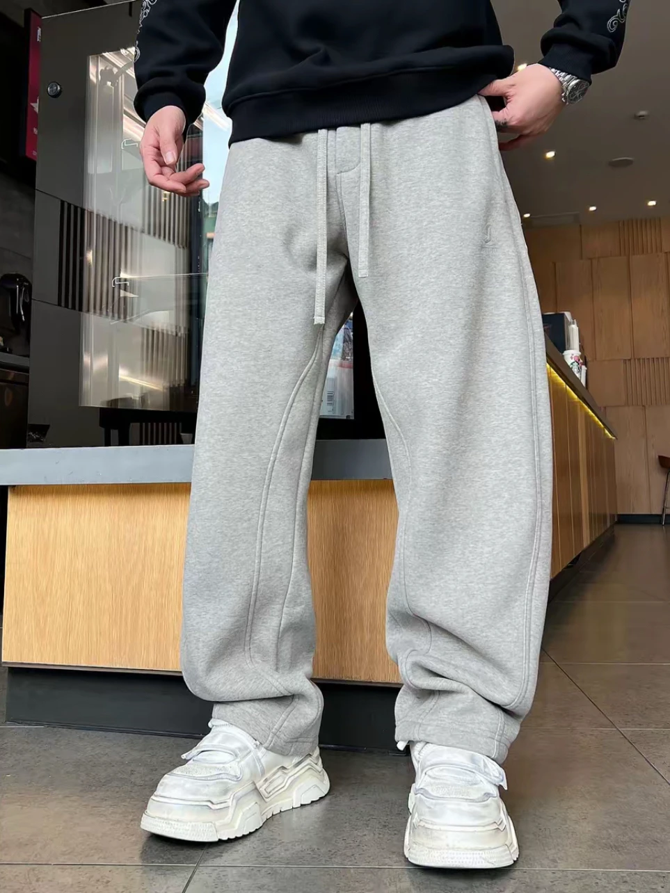 

Мужские зимние спортивные брюки свободного кроя с вышивкой, на флисовой подкладке, прямые, в пол, повседневные, универсальные