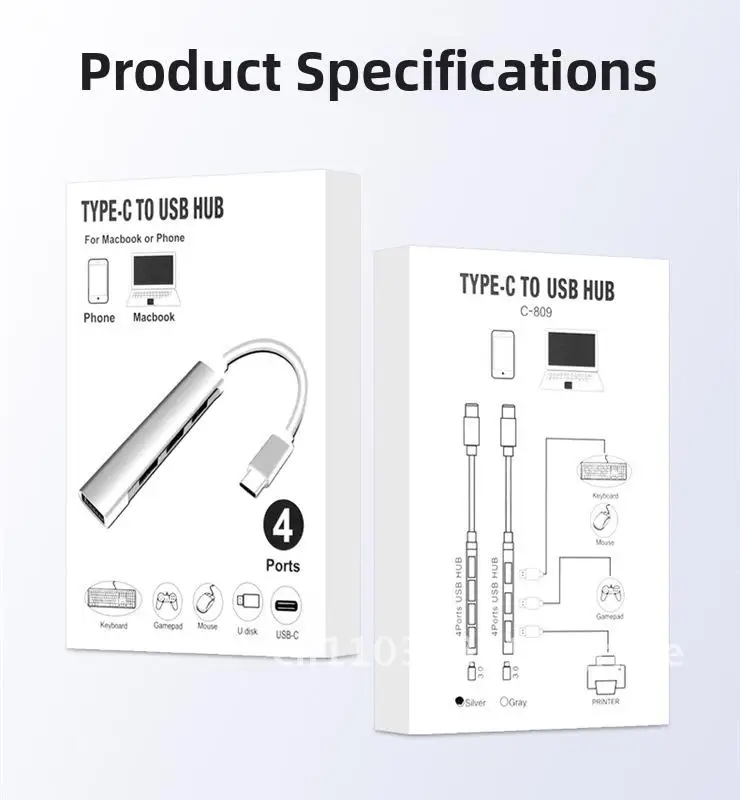 USB 3.0 Type-C Multi-Port Laptop Uitbreidingsdock Hub Eén-op-vier splitter USB Transfer Extender zonder externe voeding