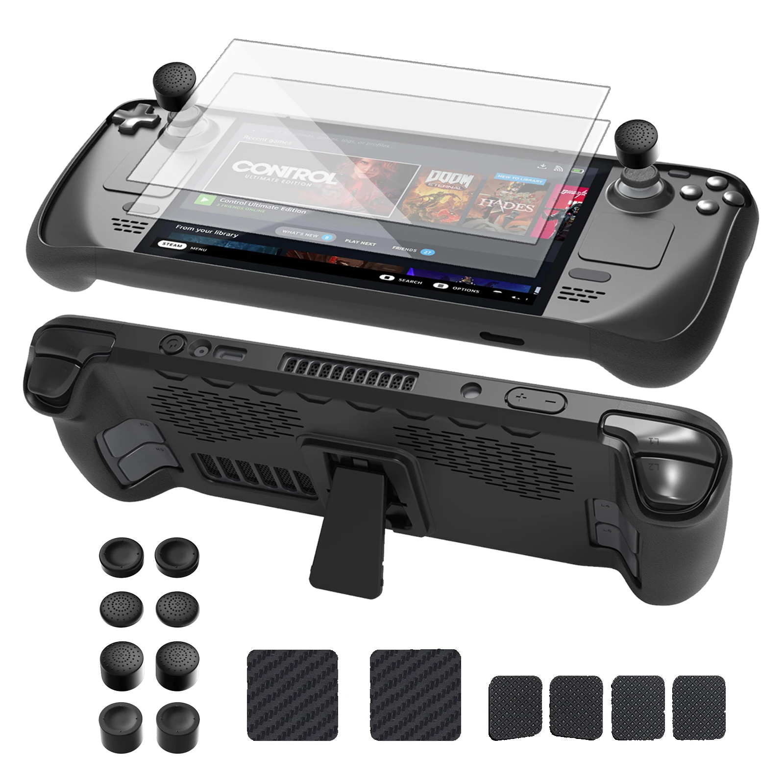 Kickstand Protective Case for Steam Deck Compatible Stream Deck TPU Cover Stand Base Screen Protector Trackpad Thumb Grips