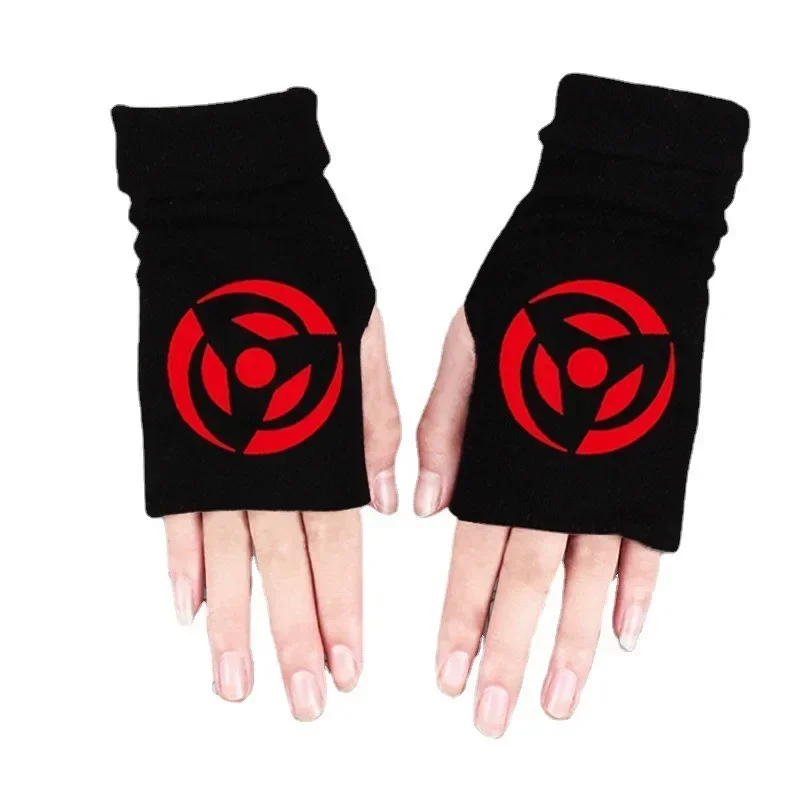 HOT Anime Naruto Gloves Two-Dimensional Animation Cosplay Merchandise Uchiha Konoha Logo Cool Warm and Thick Double-Layer Cotton