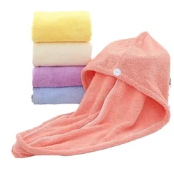 Purchase Products Microfiber Hair Towel Hair Cap with Button Feminine Bathroom Accessories Quick-drying Bathrobe Home Textile