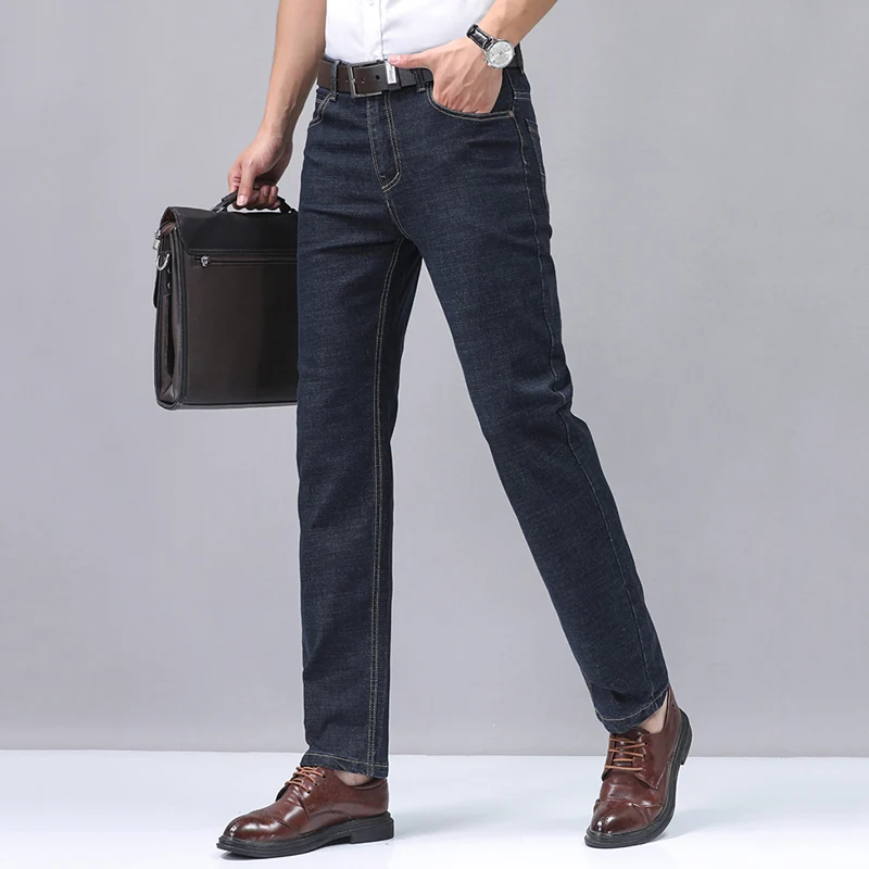 

Модные мужские джинсы прямого кроя, удобные, деловые, повседневные, универсальные, однотонные, классические, простые брюки из денима