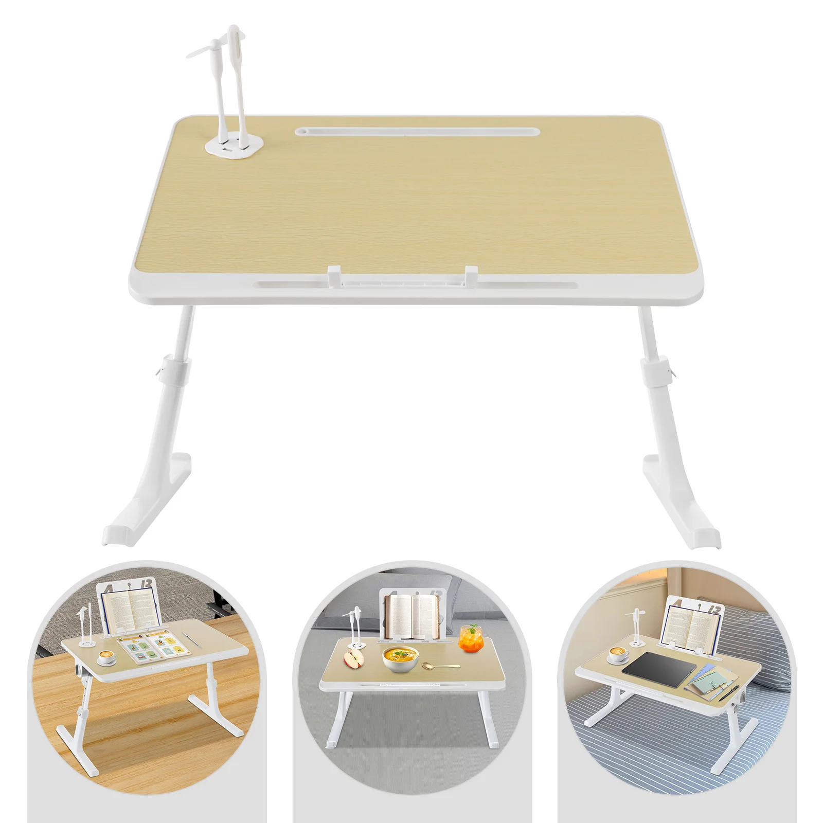 Opvouwbaar bed aluminium laptoptafel, houtkleur/grijs rechthoekig multifunctioneel lapdesk 60*40cm voor slaapzalen, slaapkamers