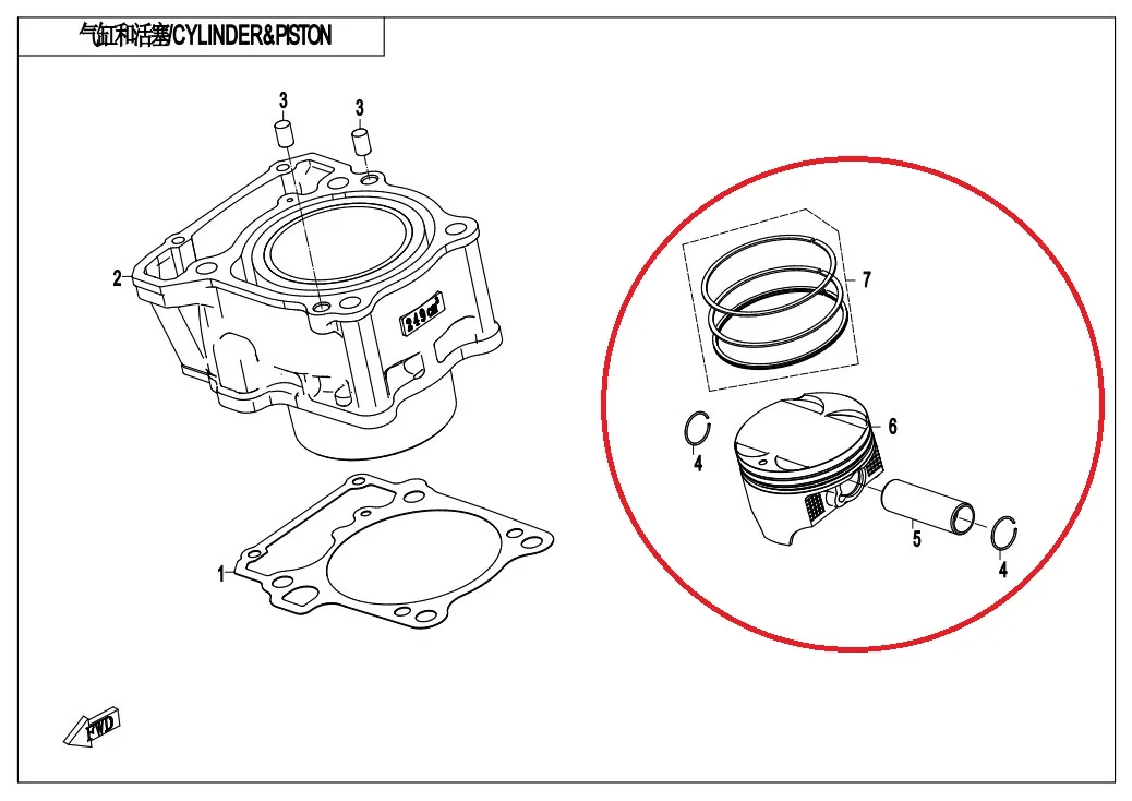 

Piston/rings/pin/circlip suit for CF250NK code is 0DM0-040007-00010/0DM0-040100