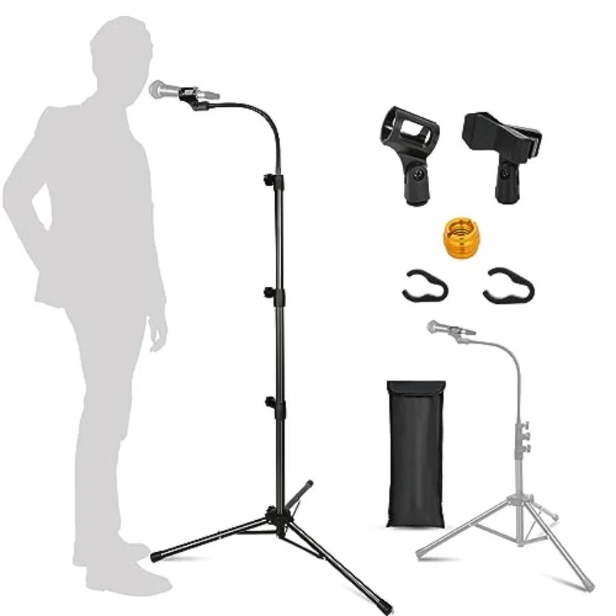 

Mic Stand Boom Microphone Stands Tripod Gooseneck Microphone Stand Height Adjustable from 24 to 67 with 2 Mic Clips for Singing