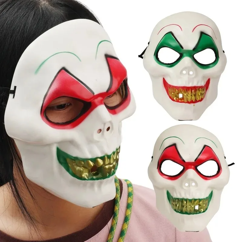 

Новинка 2025 года, маска с черепом Gag Gold Grillz для Хэллоуина, жуткая маска, блестящий костюм скелета со страшными зубцами для косплея, вечеринки