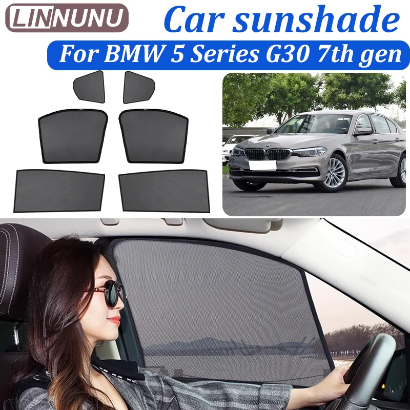 

LINNUNU 7 шт. для BMW 5 серии G30 2016-2025: Магнитные солнцезащитные шторки для лобового и боковых окон, защита от УФ-излучения